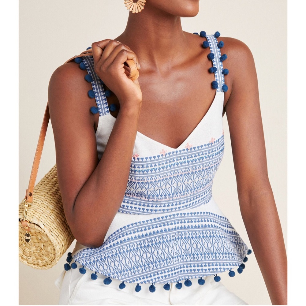 NWOT Anthropologie Pompom Embroidered Peplum Sz M